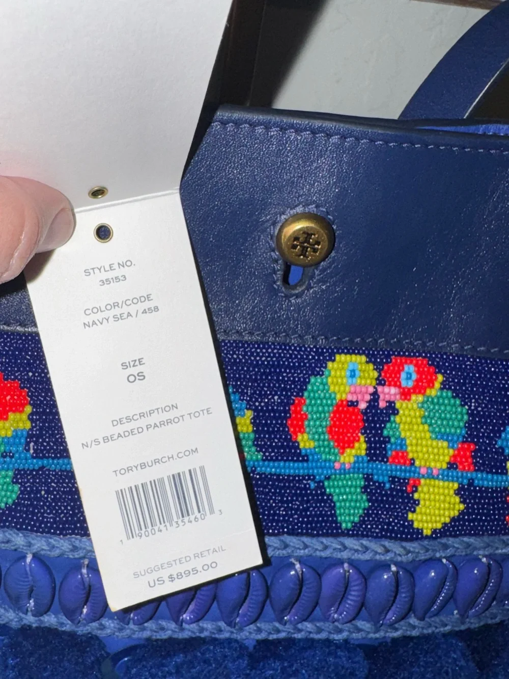 Tory Burch Beaded Parrot & Pom-Pom Shoulder Bag Blue NWT ($895 retail) & dusty